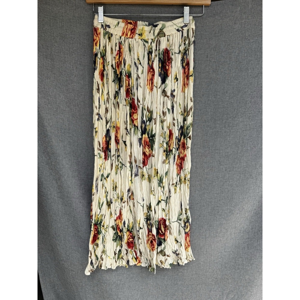 Herstyle Pull On Crinkle Floral Skirt Small Ivory Maxi Fairy Angelcore Cottage - Picture 5 of 6